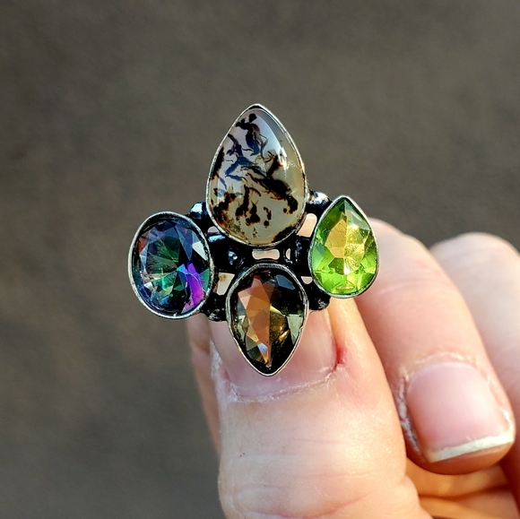 New Dendritic Agate, Mystic Topaz 925 Silver Ring. - Picture 7 of 16